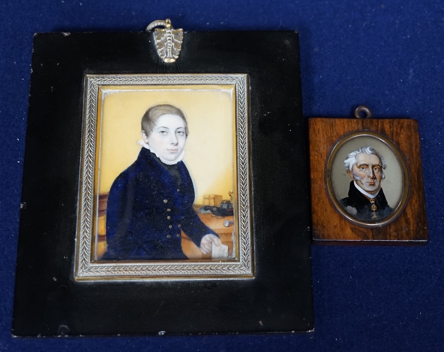 Walter Stephens Lethbridge (1771-c.1831), portrait miniature of Robert Penleigh Colson, aged 13 years, 15th January 1821/1827, watercolour on ivory, inscribed verso, together with a reverse glass painting of The Duke of
